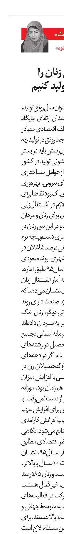 سرمایه انسانی زنان را پشتوانه رونق تولید کنیم