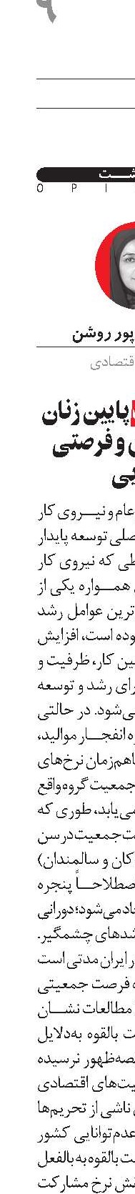 نرخ مشارکت پایین زنان تهدید جدی و فرصتی طلایی