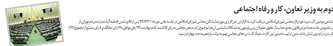کارت زرد دوم به وزیر تعاون، کار و رفاه اجتماعی
