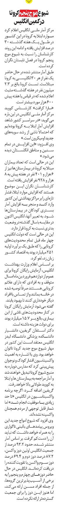 شيوع موج پنجم کرونا در کمين انگليس