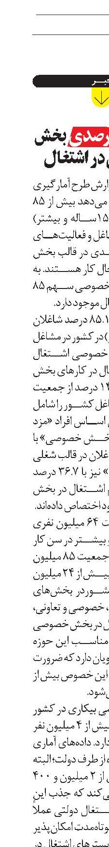 سهم  ۸۵ درصدی  بخش خصوصی در اشتغال