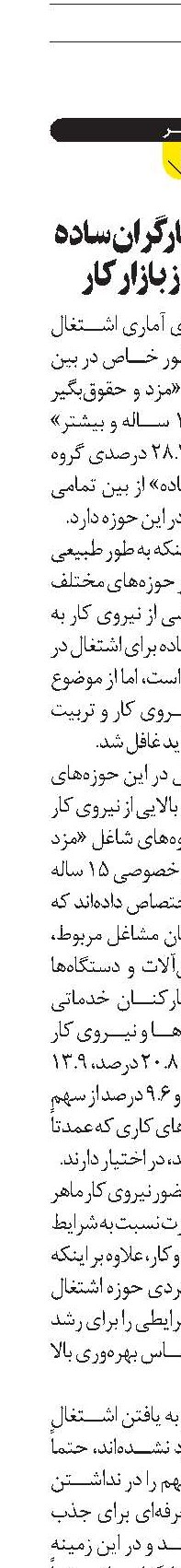 سهم بالای کارگران ساده غیرماهر از بازار کار