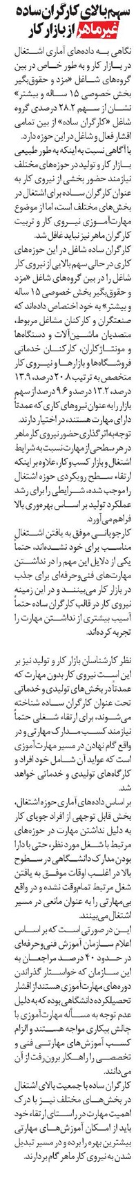 سهم بالای کارگران ساده غیرماهر از بازار کار