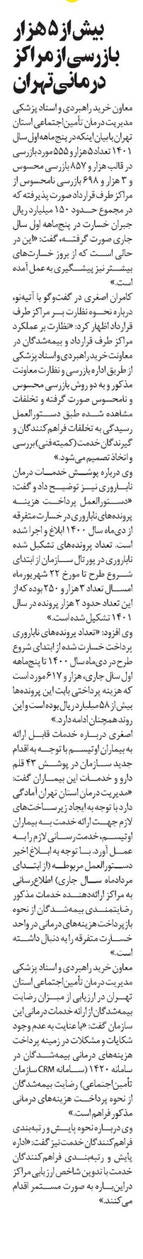 بیش از ۵ هزار بازرسی از مراکز درمانی تهران