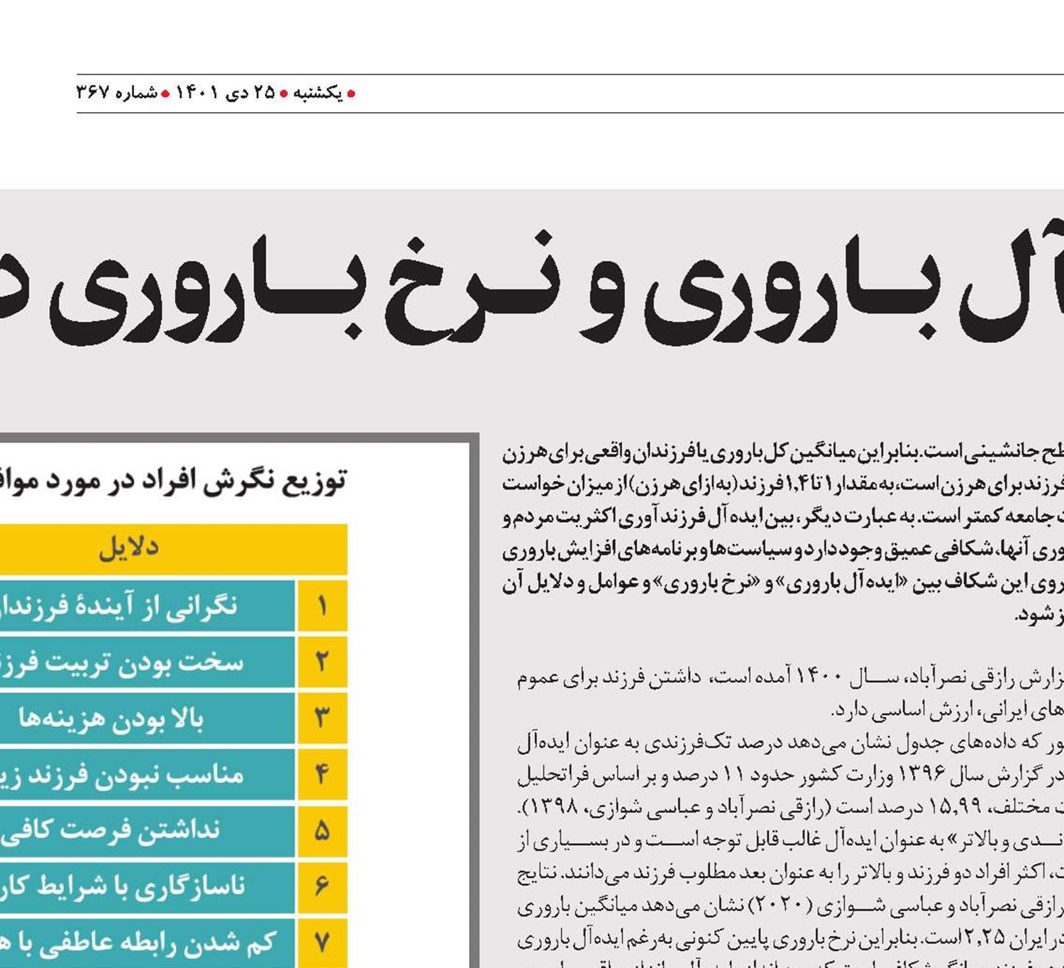 ایـده‌آل بــاروری و نــرخ بـــاروری در ایــران