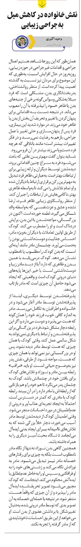 نقش خانواده در کاهش میل به جراحی زیبایی