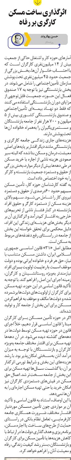اثرگذاری ساخت مسکن کارگری بر رفاه