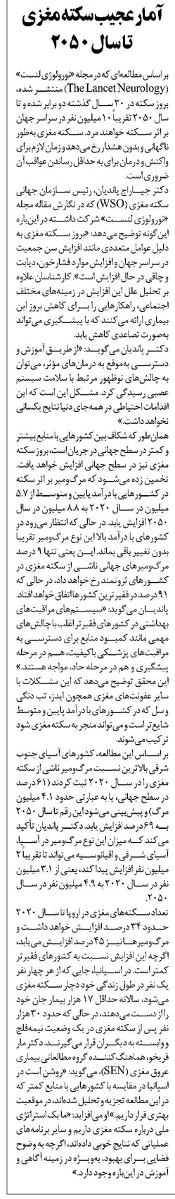 آمار عجیب سکته مغزی تا سال ۲۰۵۰