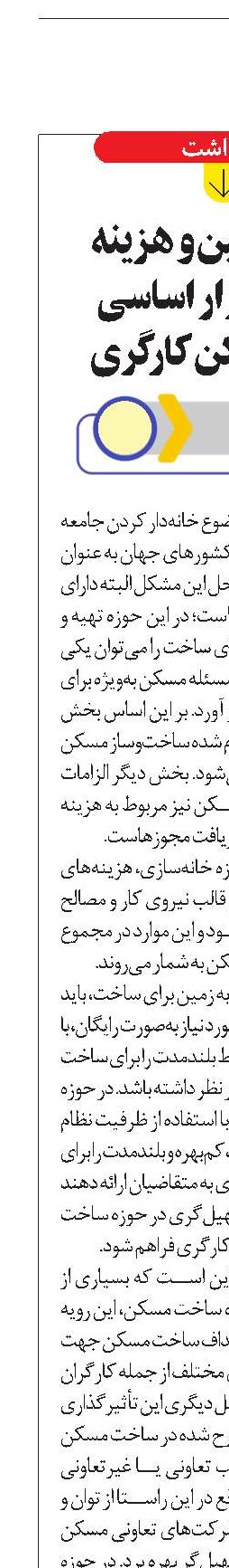 تأمین زمین و هزینه ساخت ابزار اساسی تحقق مسکن کارگری