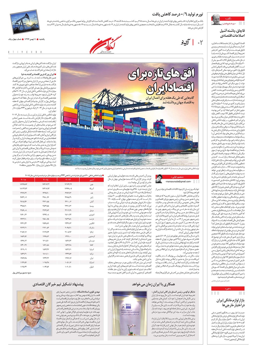 روزنامه تاریخ ۱۱ بهمن ۱۳۹۴