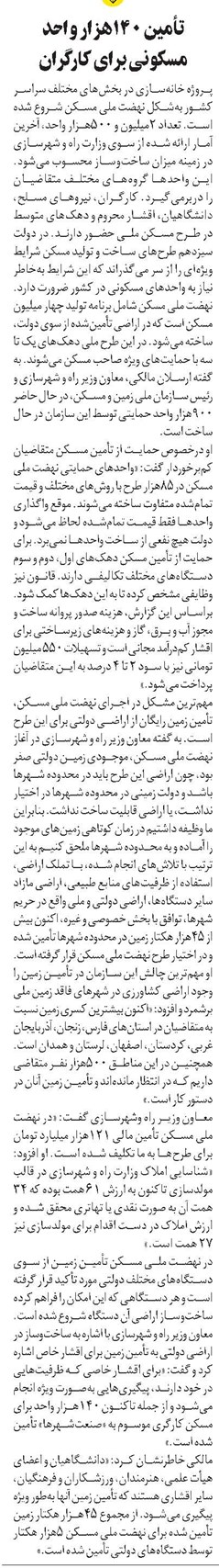 تأمین ۱۴۰هزار واحد مسکونی برای کارگران