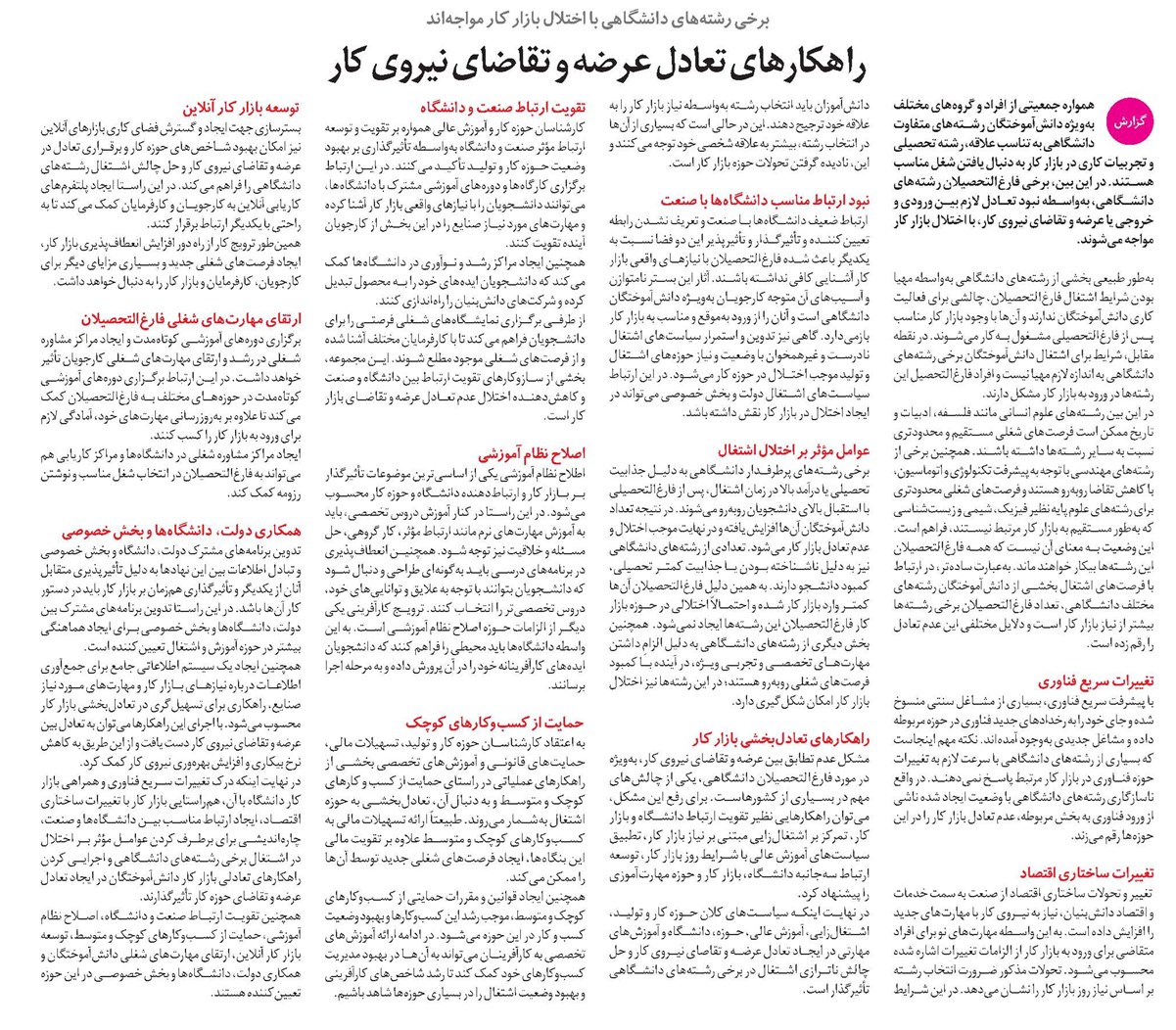 راهکارهای تعادل عرضه و تقاضا نیروی کار