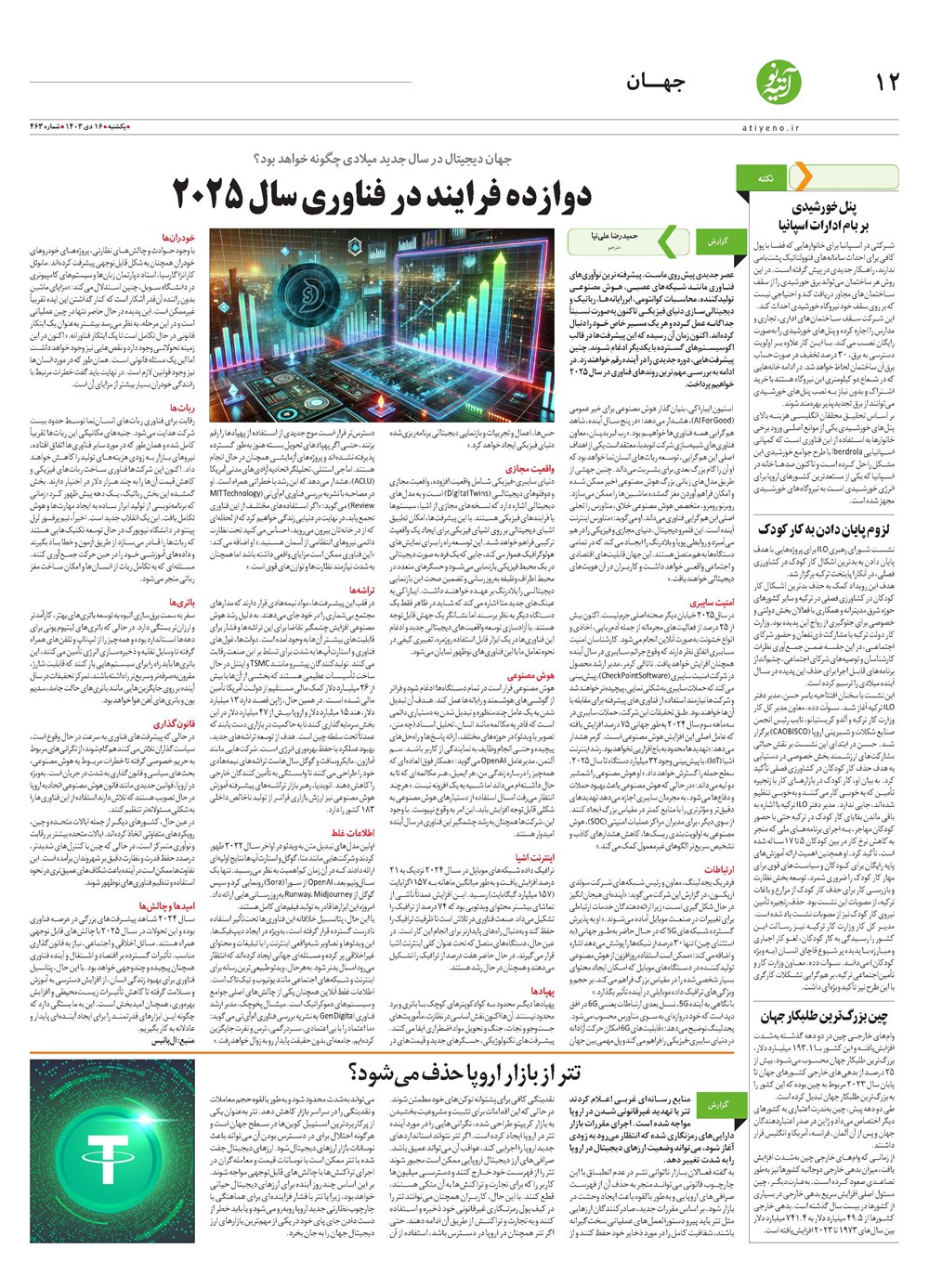 روزنامه تاریخ ۱۶ دی ۱۴۰۳