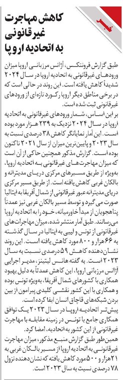 کاهش مهاجرت غیرقانونی به اتحادیه اروپا