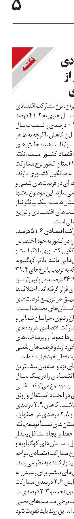 مشارکت اقتصادی  ۱۷ استان کمتر از  متوسط کشوری