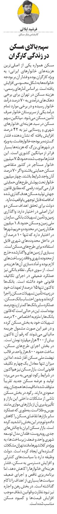 سهم بالای مسکن در زندگی کارگران