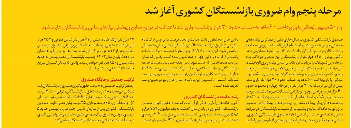 مرحله پنجم وام ضروری بازنشستگان کشوری آغاز شد