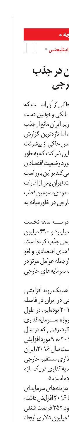 مقام سوم ایران در جذب سرمایه‌های خارجی